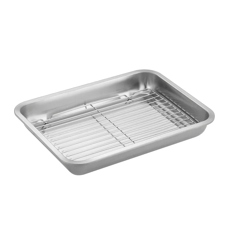 201 Stainless Steel Multifunctional Kitchen Bakeware Roasting Baking Pan with Rack Vat Stackable Various Size Tray Set Food Use
