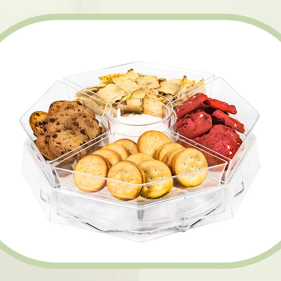 Ice Serving Lazy Susan, Chilled Food Containers with 4 Removable Dishes and Smooth Rotating Tray