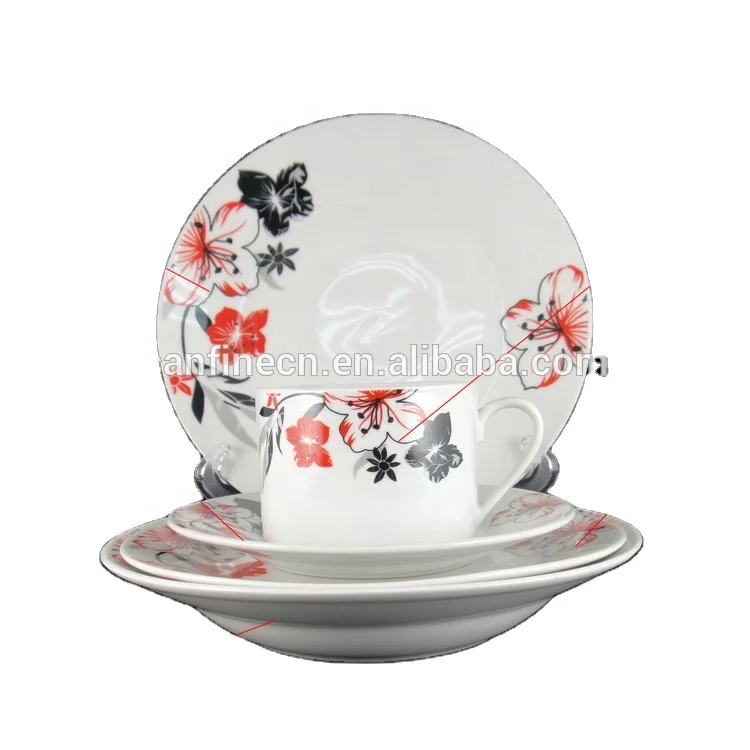 Dinner Set Plate Ceramic Porcelain Floral Design Luxury Cheap Wholesale Dishes White 20/30PCS Plates Sets Dinnerware