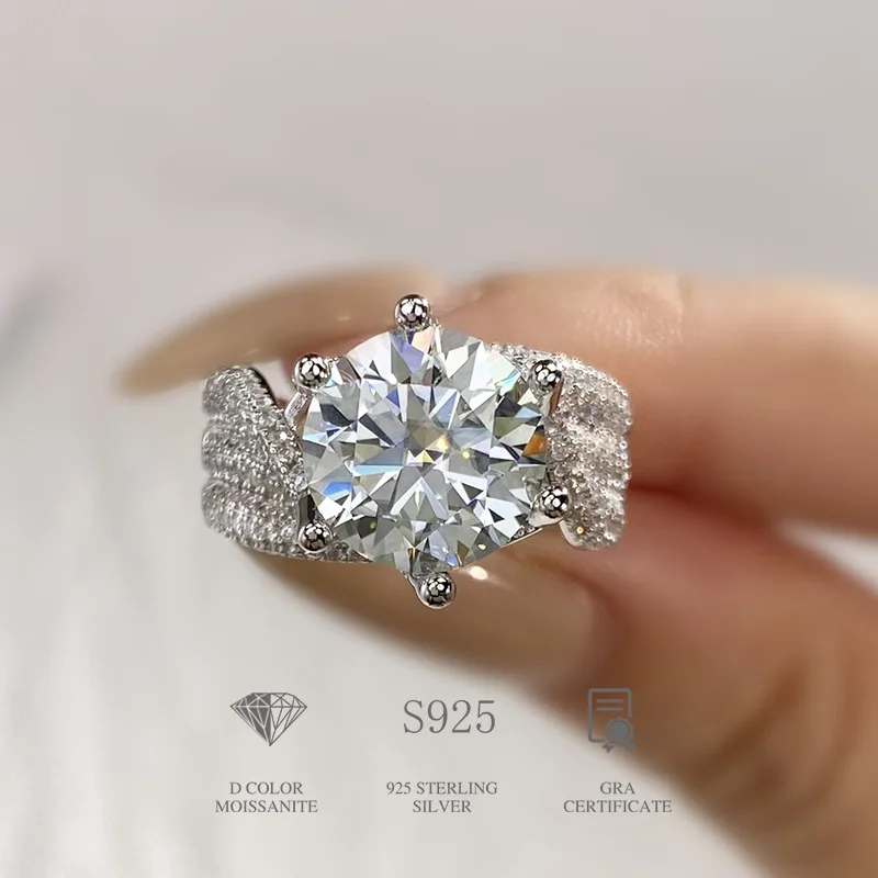 5CT carat Moissanite blue green yellow red colorful Diamond Wedding Ring for Women 925 Silver Moissanite Luxury Jewelry
