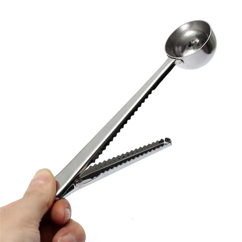 Stainless Steel Coffee Measuring Scooper Tea Scoop Spoon with Bag Sealing Clip