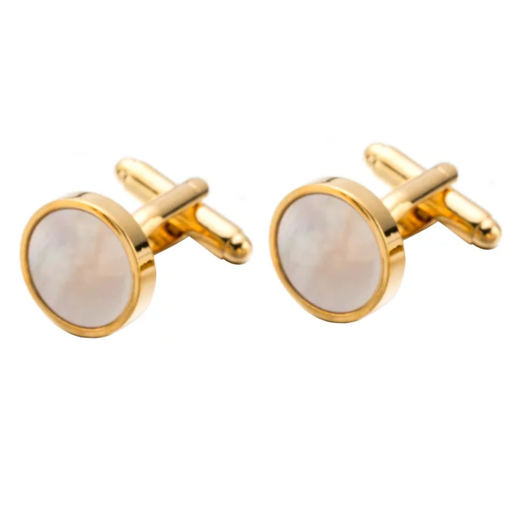 Rose Gold Pearl Shell  Cufflinks Round Cuff links Studs Set for Men Custom Business Wedding Jewelry Shirt Button Cufflinks