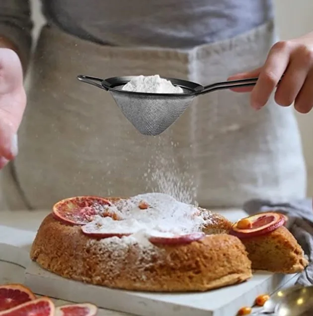 Mesh Strainer, 3.3 Inch Stainless Steel Tea Cocktail Coffee Flour Strainer with Long Handle for Kitchen Bar, Small Conical Cone