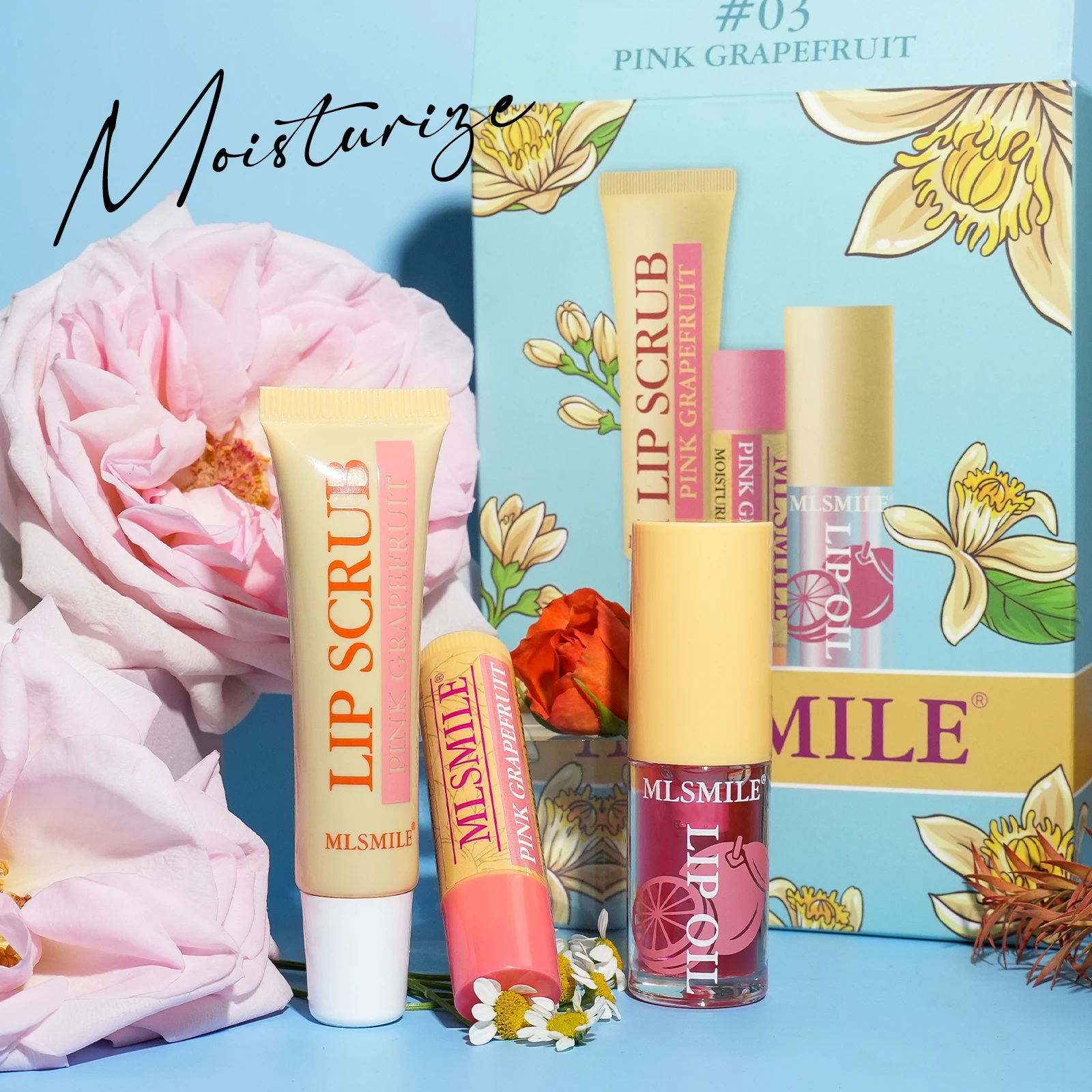 MLSMILE Lip Treatment Kit Anti-chapping Brighten Exfoliate Hydrating Smooth Scented Scrub & Balm & Oil 4 In 1 Lip Care Combo Set