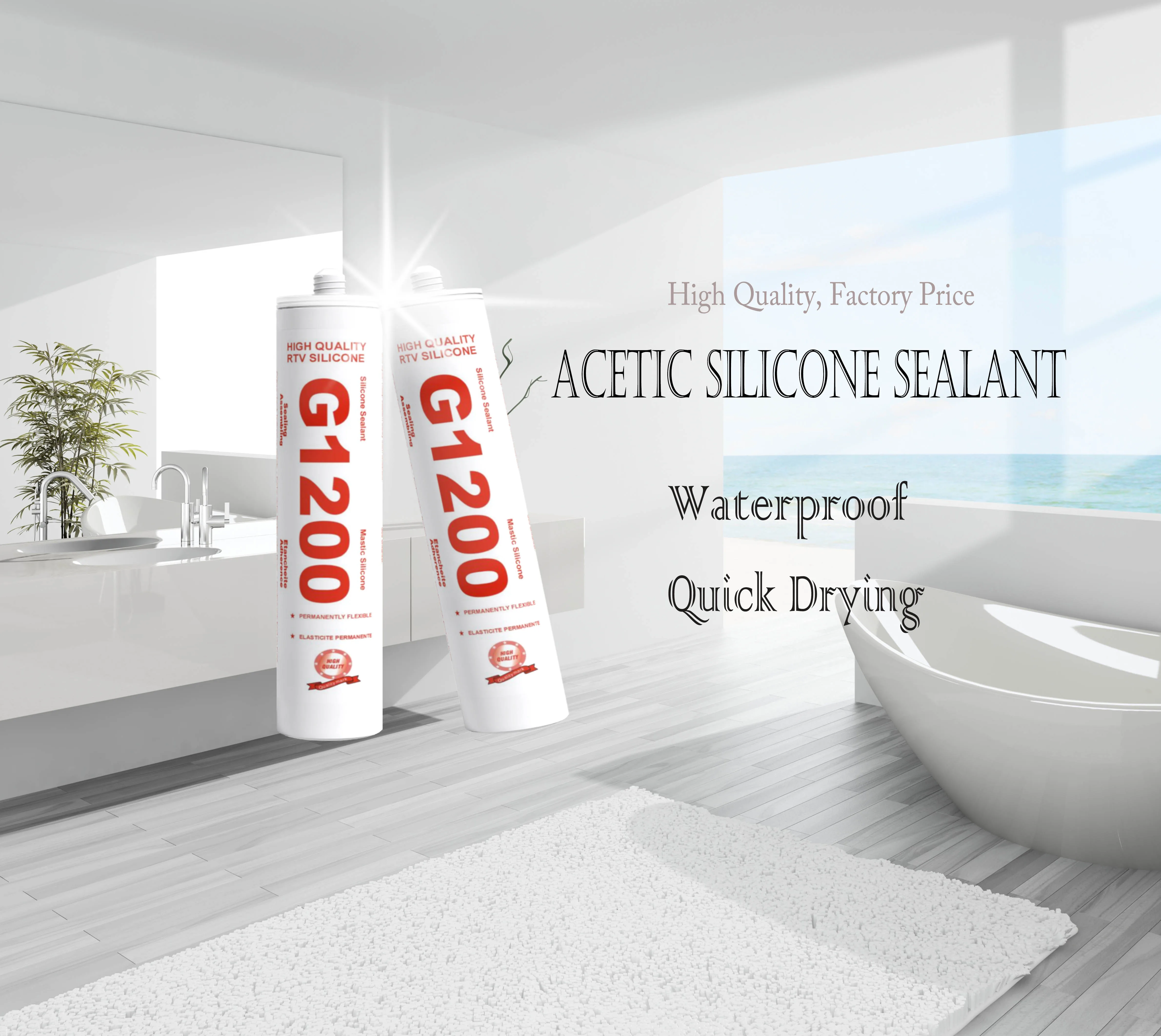 Acetic silicone sealant waterproof and mold resistant kitchen and bathroom transparent glass adhesive white gray black