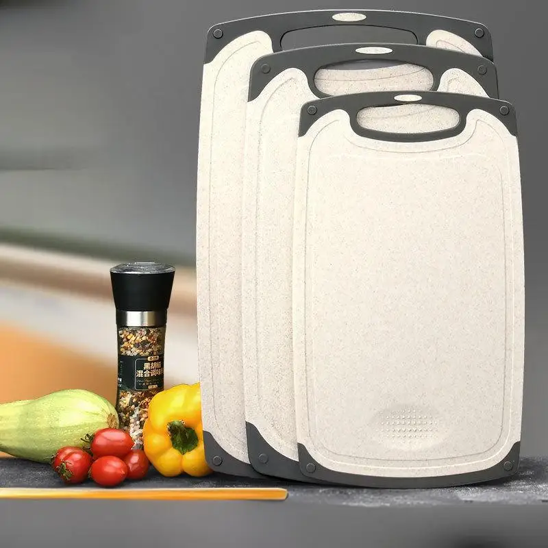 Chopping Board Set of 3 Plastic Chopping Board with Juice Grooves & Garlic Press Groove