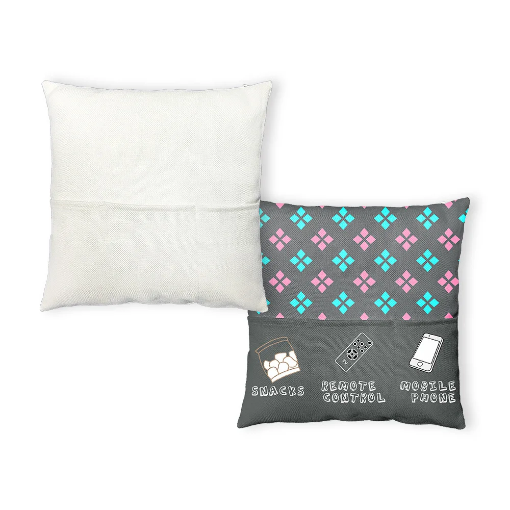 Sublimation 300gsm Cotton Linen Blank Pillow case Cushion Cover Personalized TV remote control phone Three Pocket Pillowcase