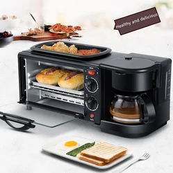 Household 3 In 1 Breakfast Machine 220V Bread Toaster 9L Electric Oven Coffee Maker Pizza Egg Tart Oven Frying Pan Tea Pot