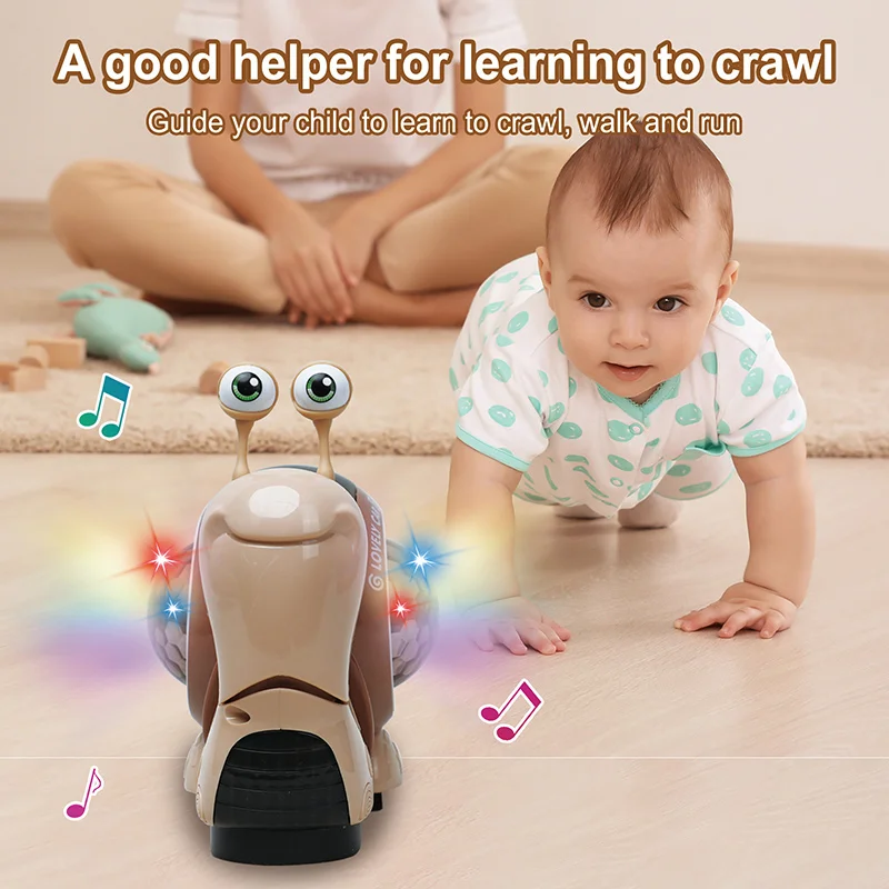 Musical Lighting Universal Electric Crawling Obstacles Avoidance Snail Toys for Kids