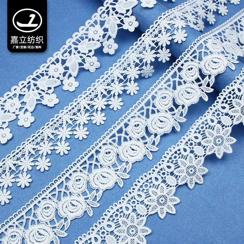 Fashion wedding dress flower decoration 100% polyester water soluble embroidery lace dress trim