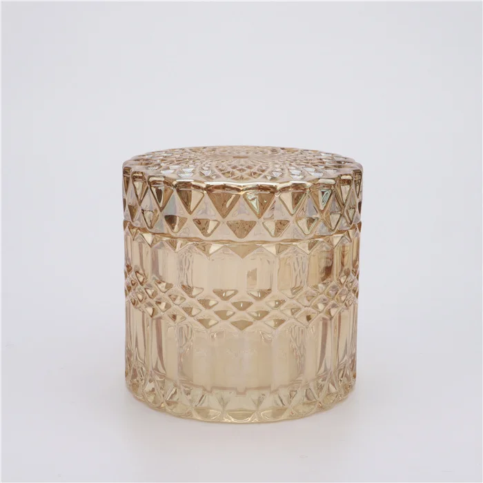 2021Wholesale 200ml Matte Black White Clear Iridescent Other Candle Holders Luxury Glass Candle Jars with Lid in Bulk