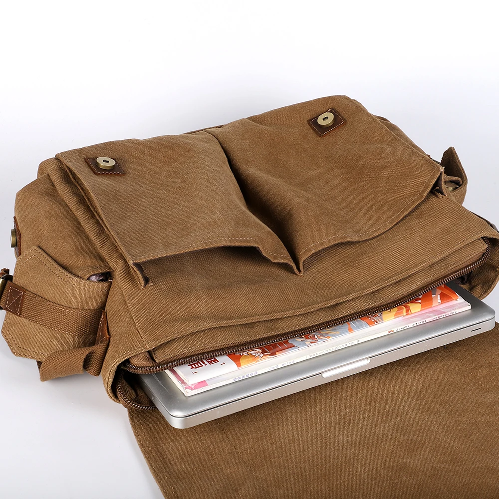 Waterproof Men Classic Waxy Canvas Messenger Bags Men Travel Canvas Shoulder Bag