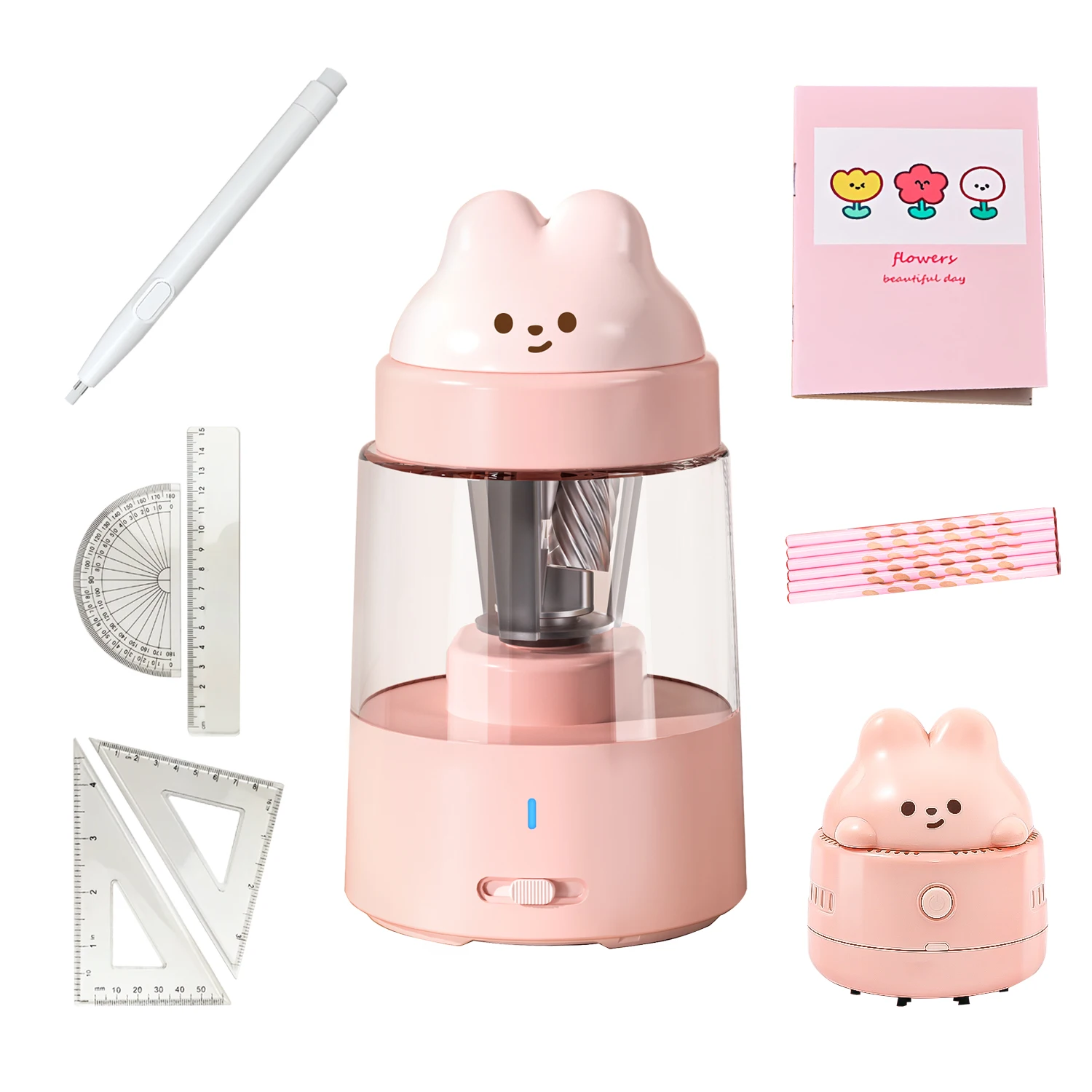 Zongmao Wholesale Student Back To School Supplies Semi-automatic electric pencil sharpener use battery eraser Kid Stationery Set