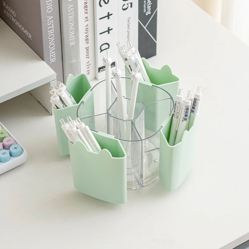360 Degree Rotating 9 slots Detachable Pencil ruler Art Supplies Stationery crayon Pastels Scissors marker Pen Holder brush pot