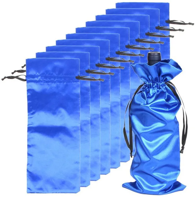 Customized personal satin bags with logo silk drawstring wine  bags