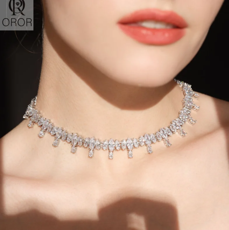 New Style Hollow-out S925 silver full diamond luxury horse-eye necklace  Zircon Collarbone chain Pendant Bracelet Jewelry Set