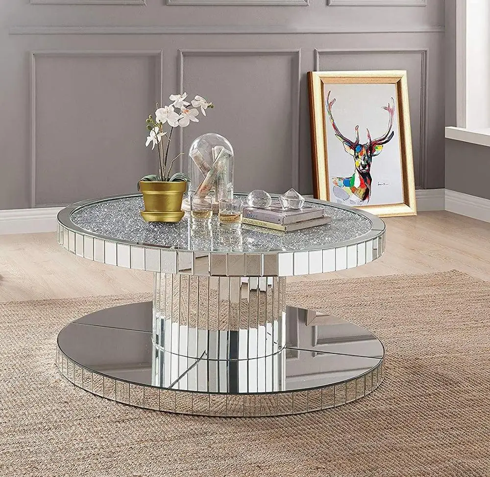 
Sparkle mirror furniture round floating crush diamond coffee table 