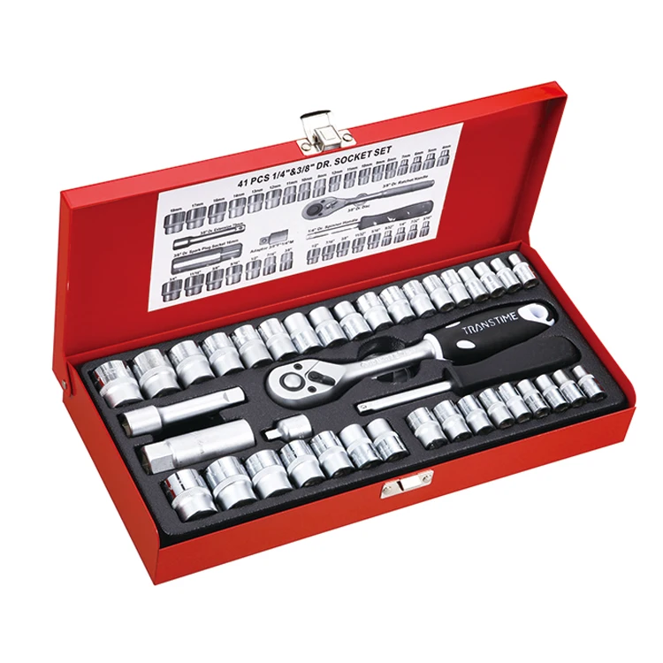 Новейший дизайн, высокое качество, 41 шт., набор хромированных насадок 1/4 и 3/8 дюйма, набор инструментов