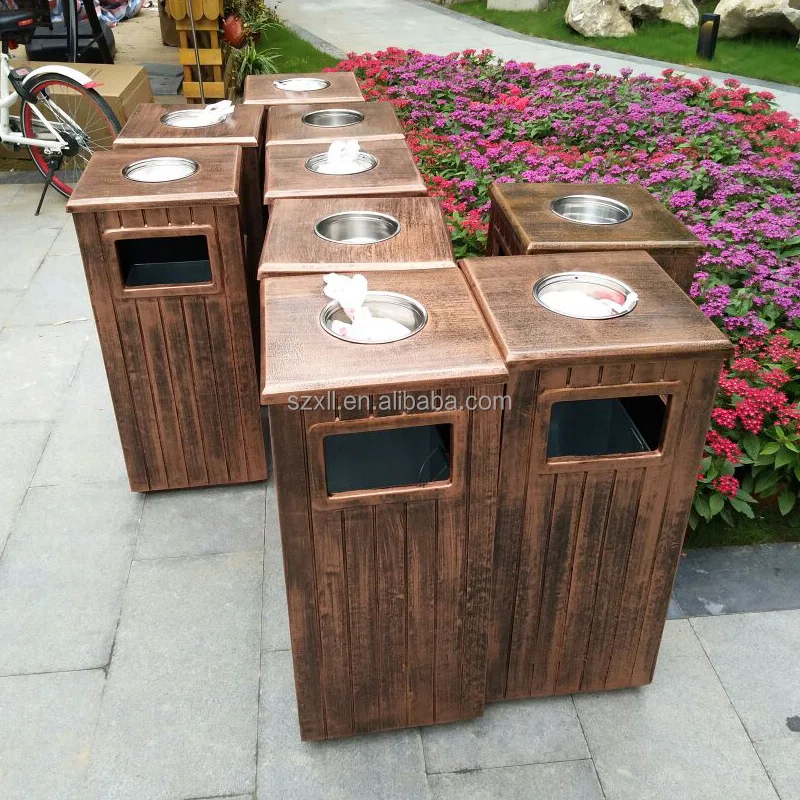 Customized fiberglass litter bin square single bin garbage bin antique purple copper garbage container for park garden use