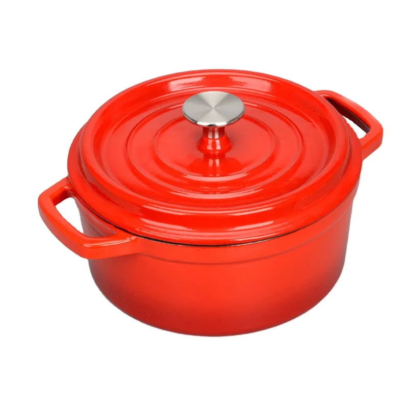 
Manual cast Iron cookware round enameled coating casseroles ceramic sauce pot with lid and Handles 