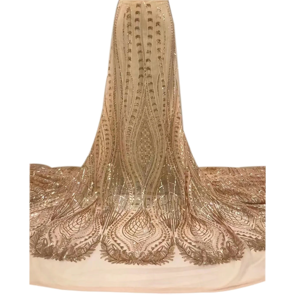 5 Yards Sequence French Laces Embroidery Fabrics High Quality Tulle African Bridal Lace Fabric For Dresses