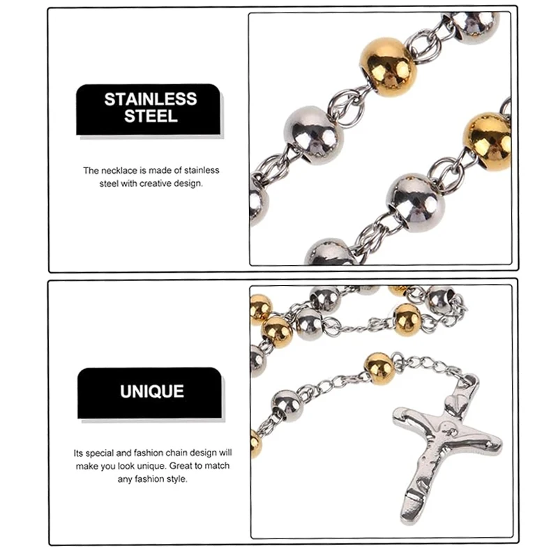 Stainless Steel Saint Benedict Medal Necklace Crucifix Catholic Virgin Mary Rosary Necklace Prayer Rosary Beads Cross Y Necklace