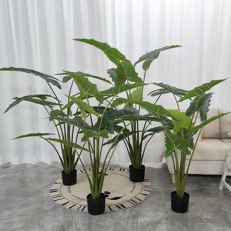 Greenery Potted Faux Plant for Floor Wholesale Real Touch Decorative Fake Green leaves Artificial Taro Tree Indoor Home Decor