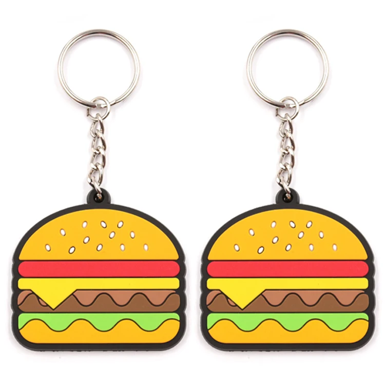 Manufacture custom shaped maker soft pvc rubber kpop cute fruit burger key chain mini food keychain
