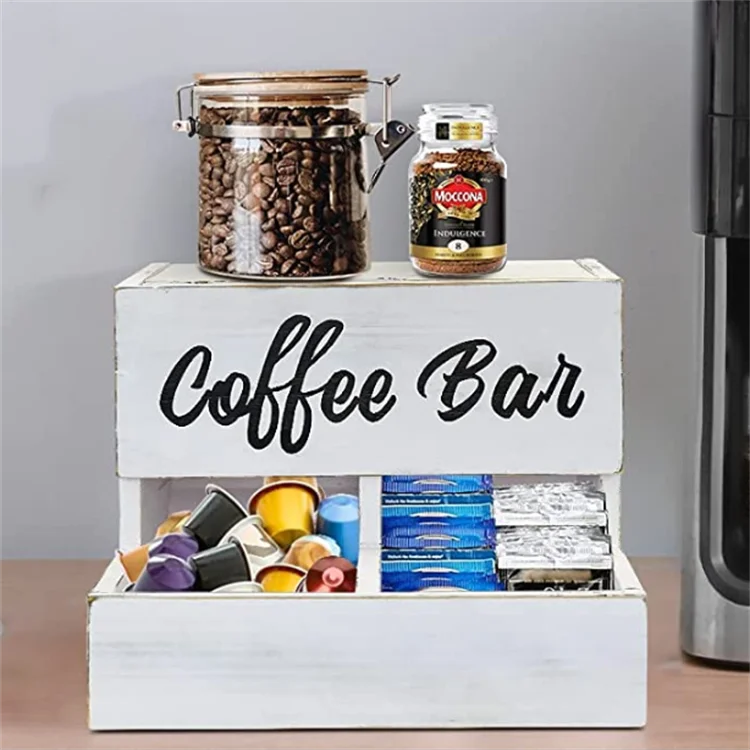 Rustic tea bags sugar packet holder caddy white wood coffee station organizer