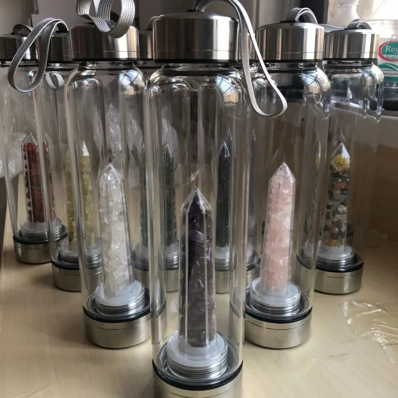 Wholesale infuser crystal points healing stones crystal glass water bottle