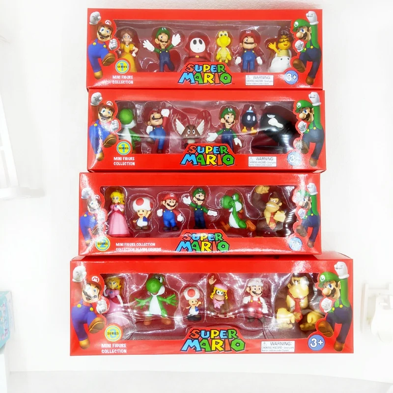 2.5 inch 8cm color box PVC Toy for Kids Gift Series Yoshi hongos Koopa toys Bowser Luigi figure mario