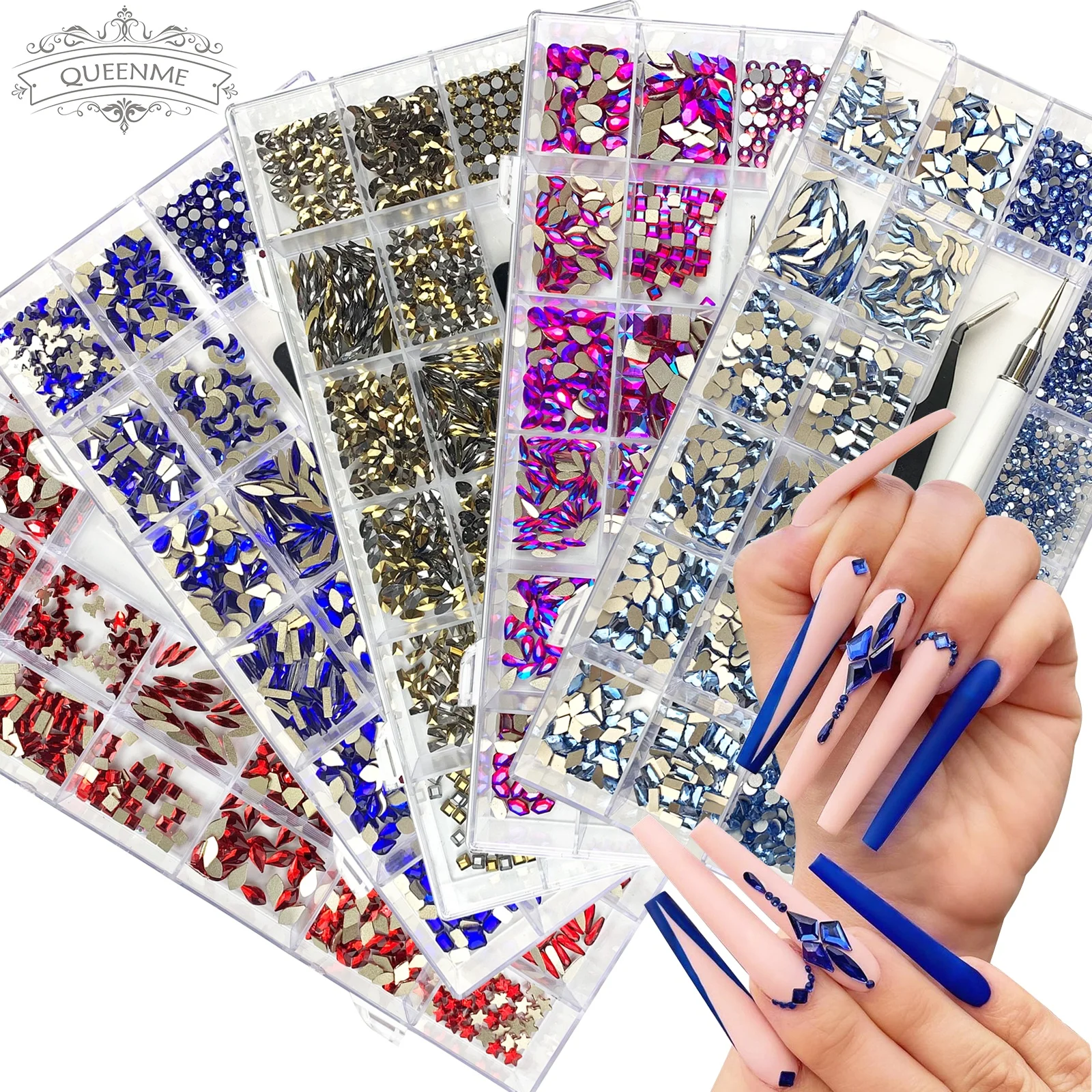 Wholesale Multi Shape Glass Crystal AB Nail Stone Decoration Design Flatback Nail Art Fancy Rhinestone