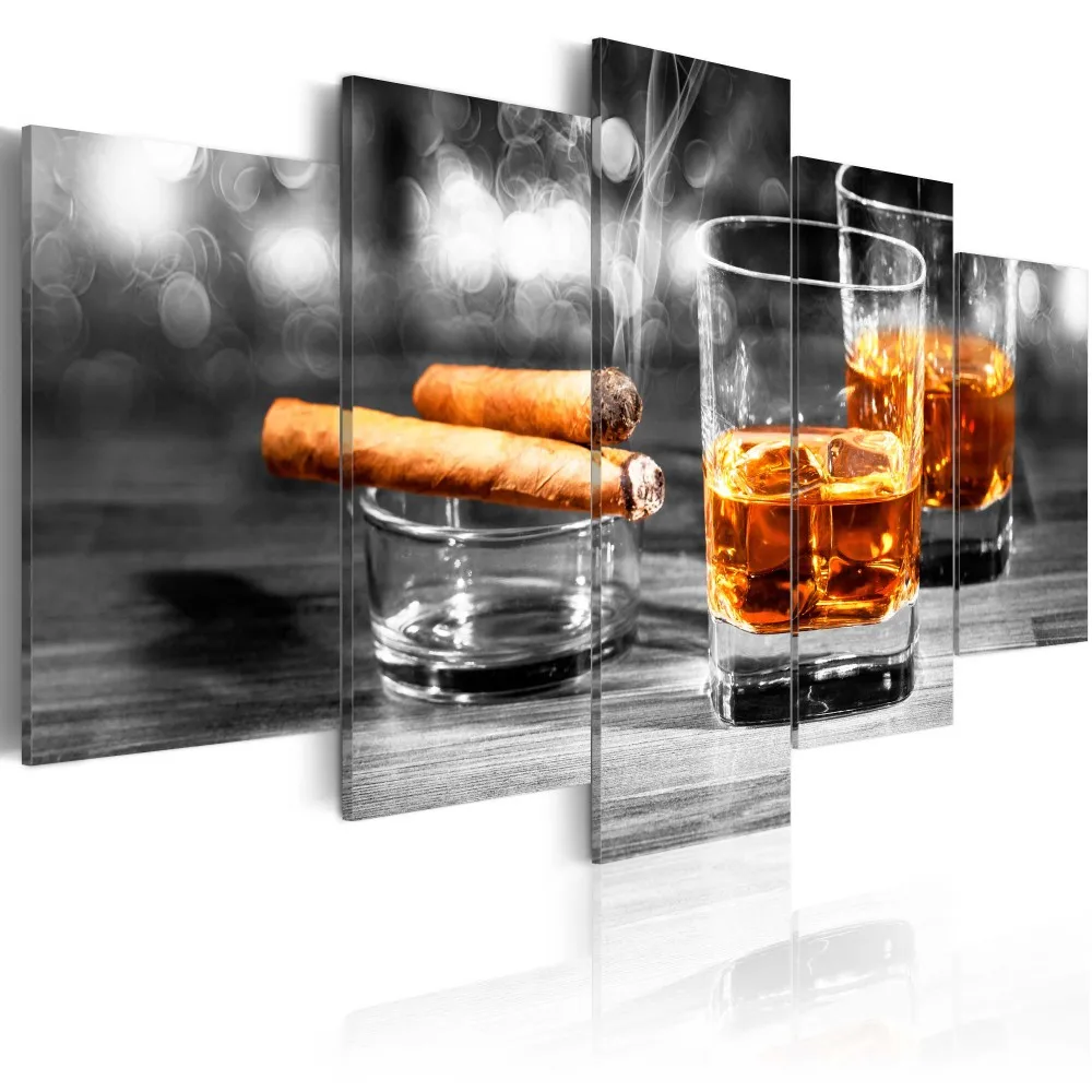 Canvas Print Modern Fashion Bar Restaurant Mural Cigar  Wine Painting for Home Decoration