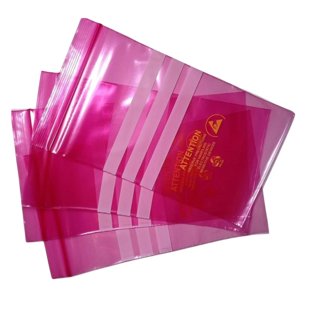 Factory Antistatic ESD Bag Zip Lock with Writable Block Pink PE LDPE Plastic Bag Protect Electronic from Electrostatic Damage