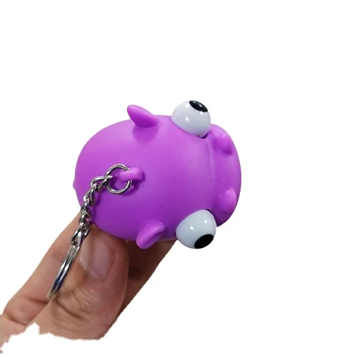 Рекламная акция мягкий ПВХ резиновый OEM персонаж глаз популярный фиолетовый бегемот брелок