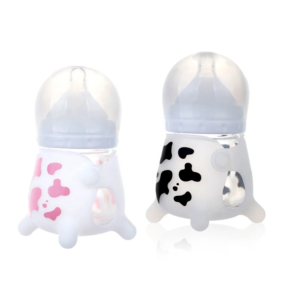 Custom Design Professional Baby Milk Bottle Silicone, BPA Free Silicone Feeding Baby Bottle the cow pattern baby bottle
