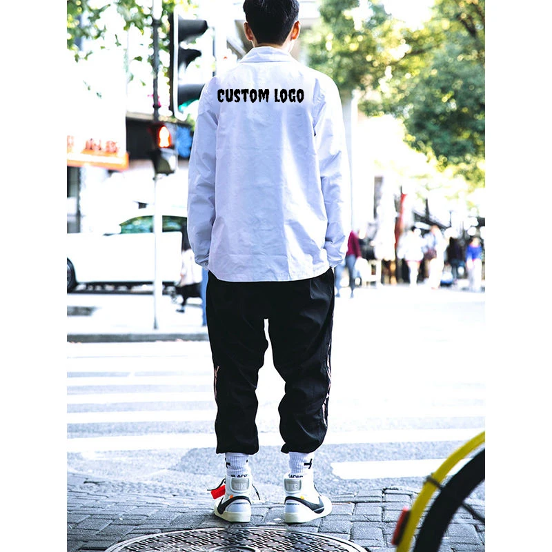 OEM Custom Logo Streetwear Men Hip Hop Windbreaker White Jacket