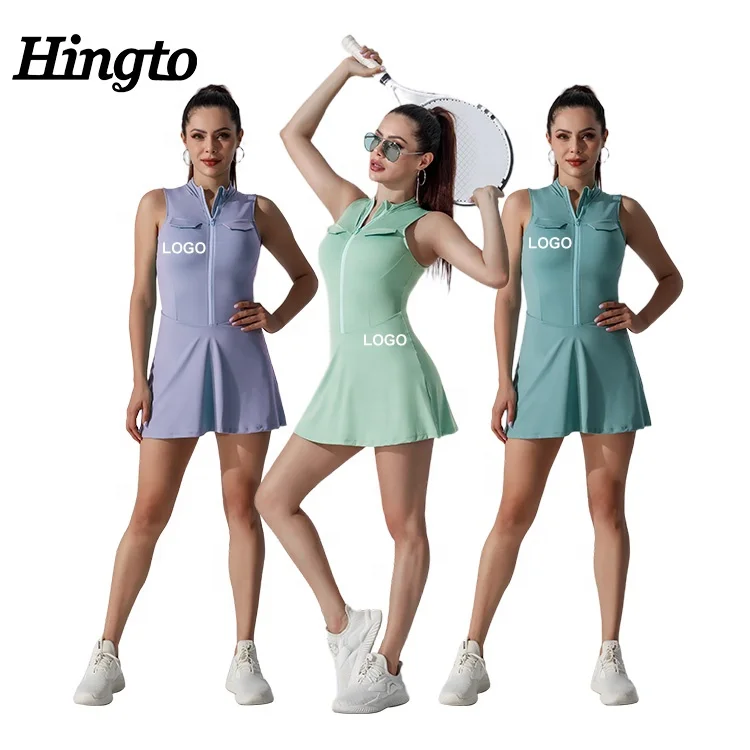 Exercise Dress with Shorts Built-in Bra Workout Dress Tennis Golf Athletic Gym Sportswear with Pockets For Women