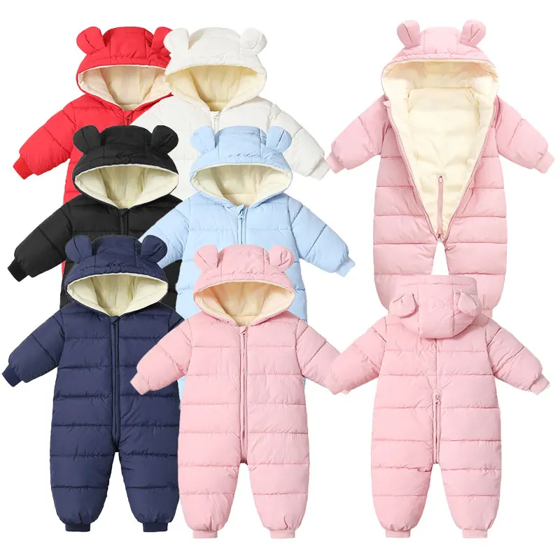 Newborn winter clothes thickened infant onesie jumpsuit outwear padded warm baby rompers with hooded