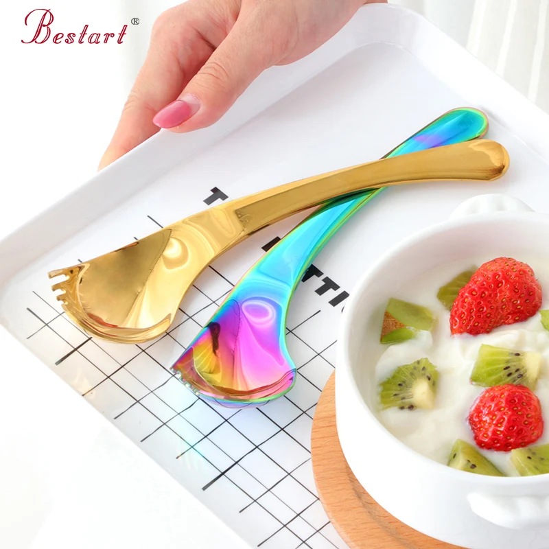 Хит продаж титановый салат из нержавеющей стали десерт мороженое креативная ложка с зубами