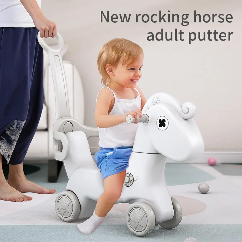 plastic children ride on animal toy with backrest push rod rocking horse
