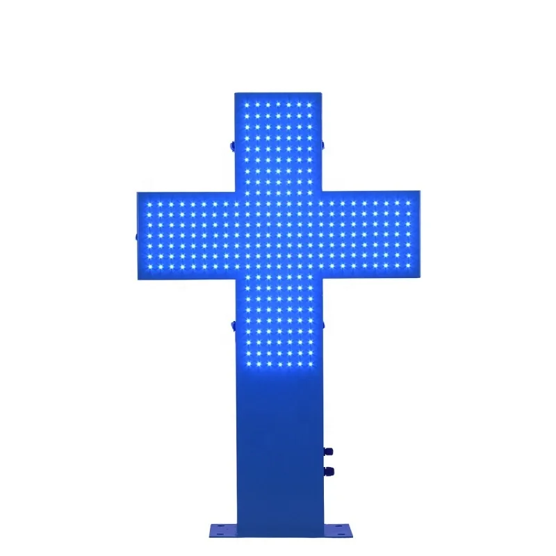 CE RoHS 50cm Remote Control Blue Flashing Led Pharmacy Cross Display Outdoor Led Cross Board