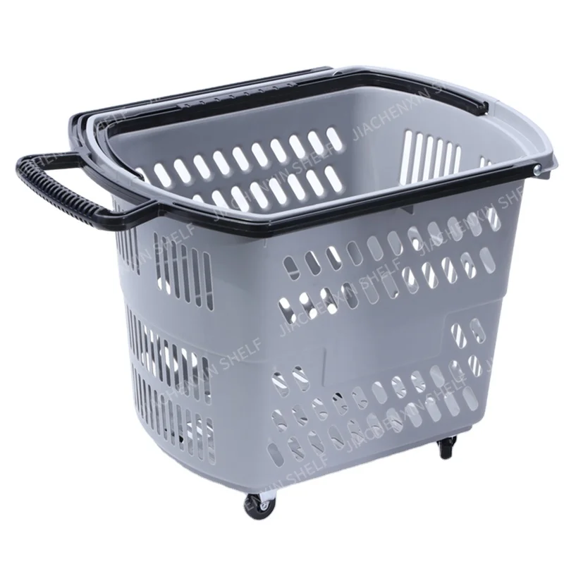 Factory Wholesale portable Small Trolley supermarket and grocery basket plastic shopping push cart with wheel and handle