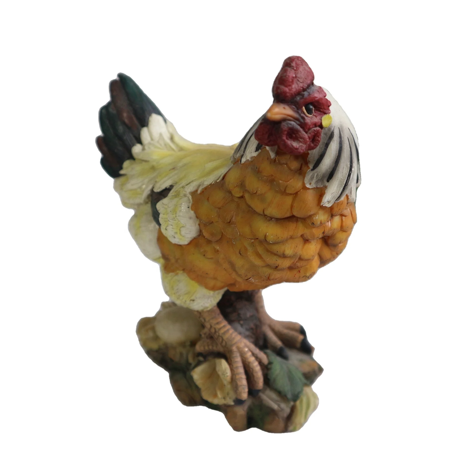 Red Chicken and Rooster Figurine Indoor Decorative Sculpture Model Artificial Style Resin Statue for Home Decoration