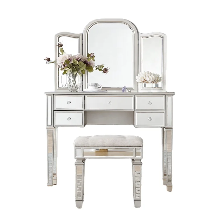 
Bedroom furniture mirror 5 drawer luxury dressing makeup table with mirror and stool 