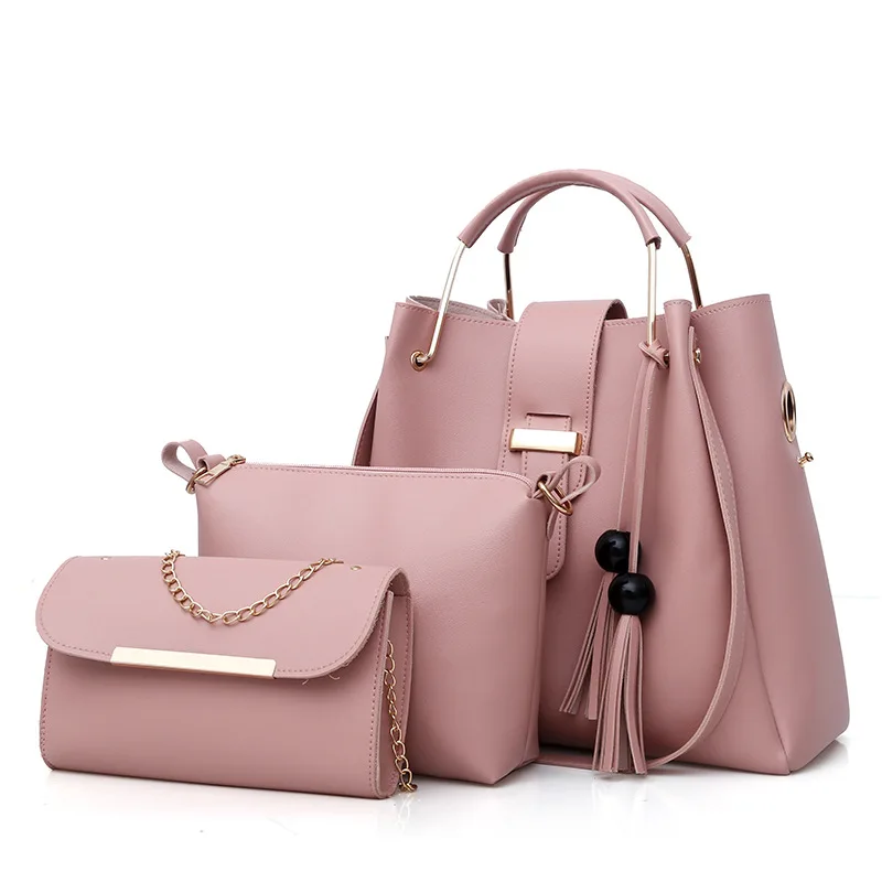 2021 new European and American retro mother-and-child three-piece set tassel wooden bead single shoulder bag 3 set