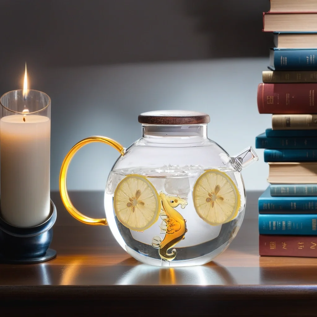 Colored Heat Resistant Round belly Glass Water Pot Borosilicate Handcrafted Mosaic animal Pattern Glass Water coffee pot