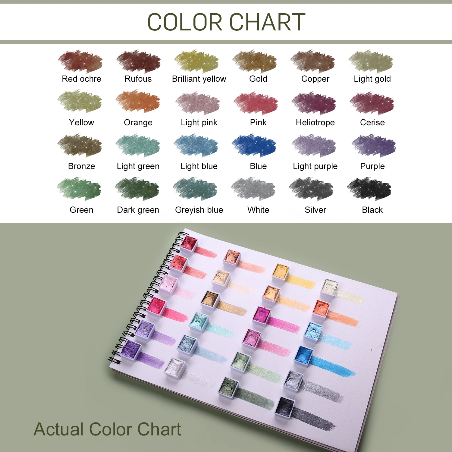 seamiart 24 Color Glittery solid watercolor kit pearl metallic paint pan Set with 2pc water brushpen &Palette acuarelas aquarela