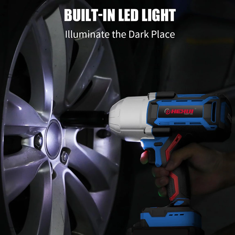 Hehui 20V Max Car Repair Tool 1000N.M Power Cordless Brushless Adjustable Torque Impact Wrench