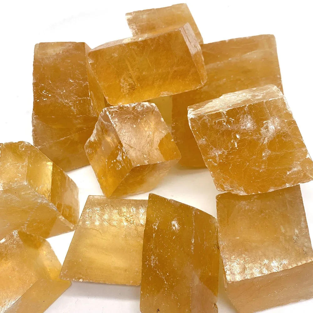 Wholesale natural crystal calcite yellow stone high quality raw yellow calcite stone
